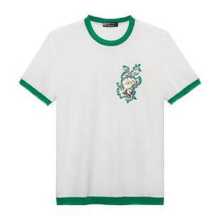 ANDREW MACKENZIE夏季撞色拼接感绣花圆领短袖T恤男潮流简约