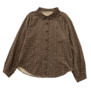 恰恰好 日系棉麻风文艺通勤碎花宽松磨毛棉长袖打底衬衫