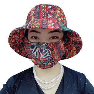 防晒帽子口罩一体遮阳帽采茶帽百搭户外骑行夏季防紫外线太阳帽女