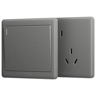 德力西开关插座86型墙壁暗装四孔一开五孔usb三孔16a家用灰色面板