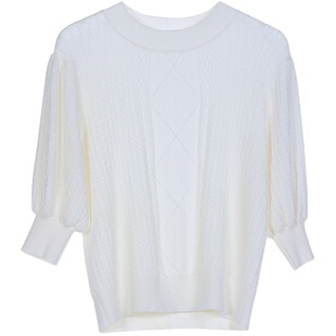 Yifini/易菲宽松优雅复古提花针织衫女夏装新款圆领中袖毛衫