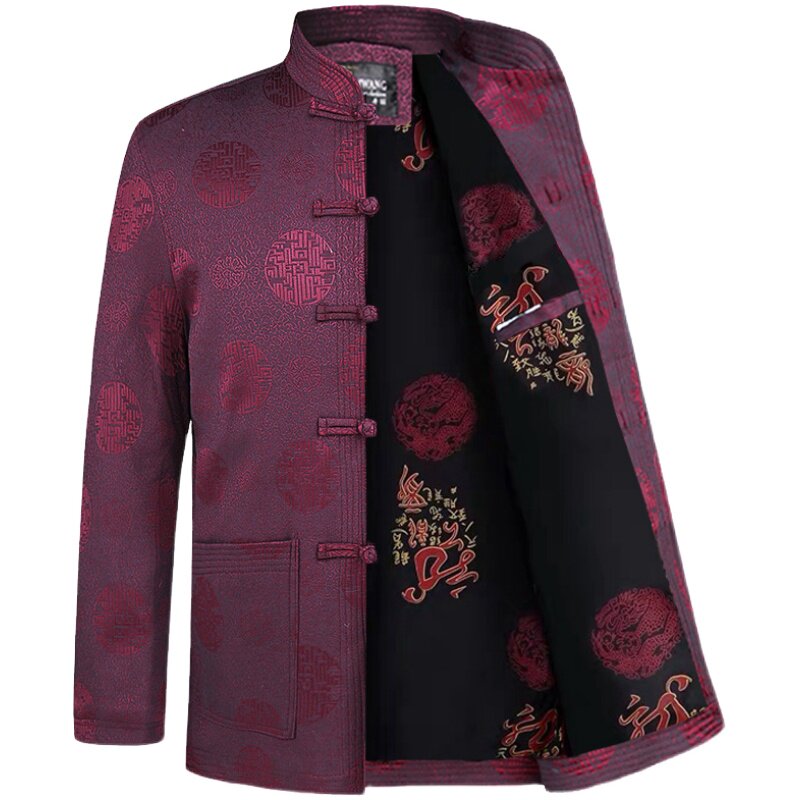 春秋夹克唐装男中老年人中式汉服外套爸爸装生日过寿上衣休闲大码