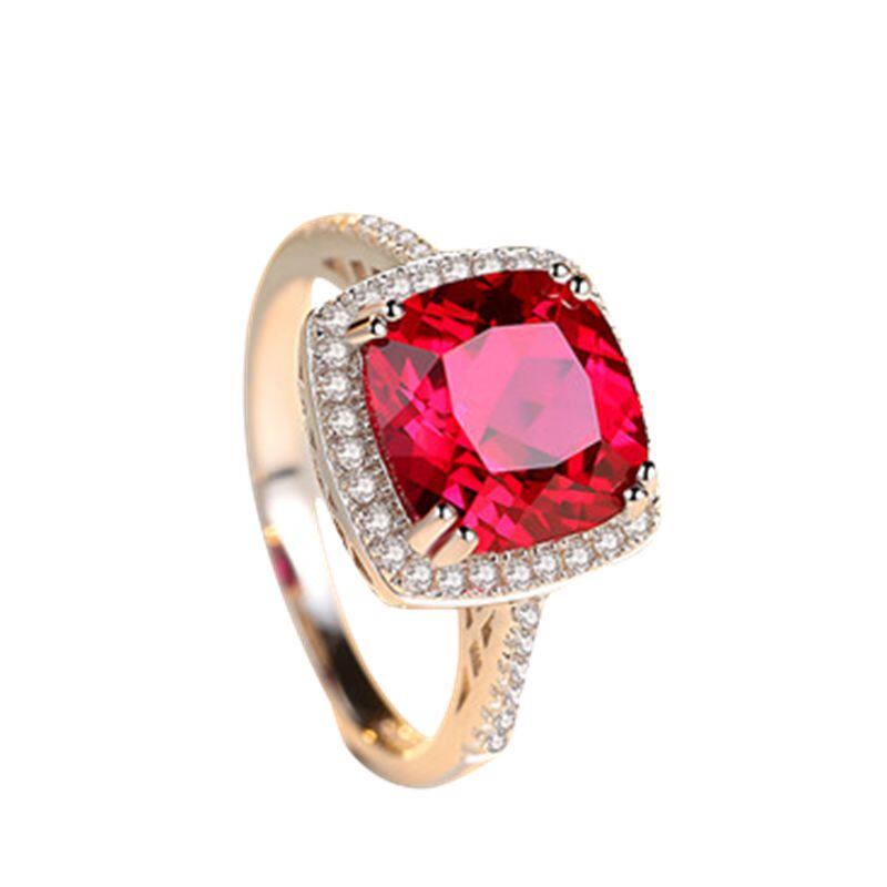 红宝石戒指女日韩彩色宝石指环纯银镀18k金情侣戒指彩宝潮人银饰