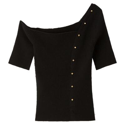 SNIDEL方领纽扣短袖修身针织衫