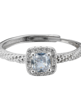 顺庆银楼S925银方形钻石戒指女