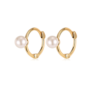 小圆满999纯银珍珠耳环圈圈女养耳洞素圈耳骨环气质独特圆圈耳扣