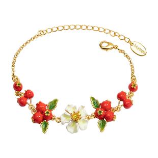 【山生有幸】花朵珐琅手链轻奢小众红色过年手饰手镯闺蜜女友礼物