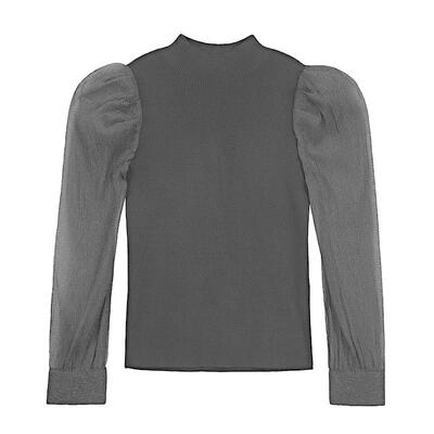 s.deer泡泡袖网纱修身针织衫