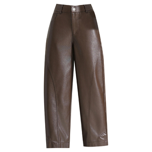 时尚弯刀裤女皮裤秋冬2025新款高腰洋气香蕉裤宽松显瘦九分休闲裤