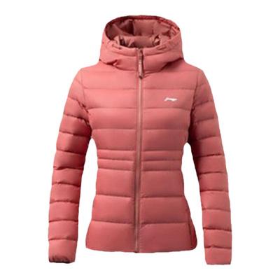 李宁正品冬季新款女子健身系列休闲保暖连帽轻薄短羽绒服 AYMR344