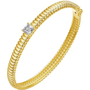 周六福手镯女S925银黄金色细腻圆圈锻造复古送女友本命年礼物