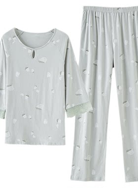 顶瓜瓜睡衣女春款七分袖长裤胖MM大码家居服顶呱呱夏季空调外穿