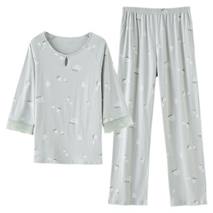 顶瓜瓜睡衣女春款七分袖长裤胖MM大码家居服顶呱呱夏季空调外穿