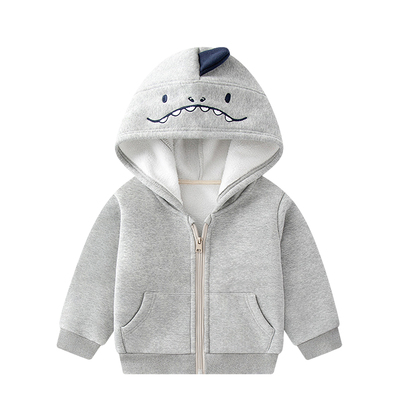 麦档男童加绒连帽外套秋冬季新款