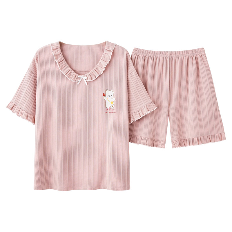 夏季薄款女士短袖短裤睡衣家居服