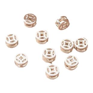 铜镀厚银保色铜钱四通隔珠手作diy福字立体配珠材料手串转运珠