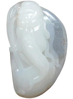 新疆和田玉三色青花籽料关公吊坠