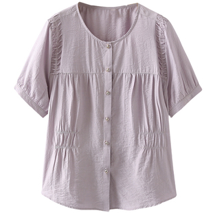 时尚设计感褶皱上衣胖莹莹大码女装夏装压褶显瘦别致百搭轻薄衬衫