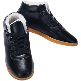 冬季陈家沟太极鞋男女高腰加绒保暖软牛皮真皮练功鞋牛筋底棉鞋