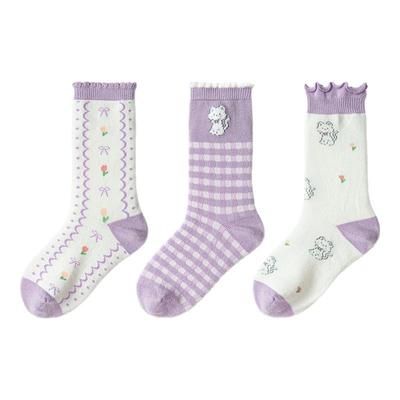 巴拉巴拉balaOne儿童袜子冬装女童甜美袜提花中大童含羊毛三双装