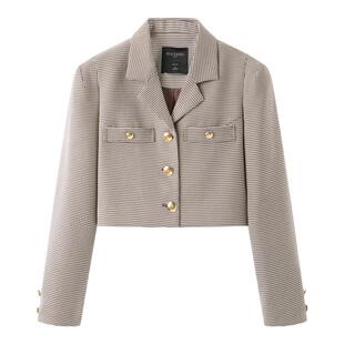 太平鸟女装年秋季时尚简约短款千鸟格西装A1BAD3504