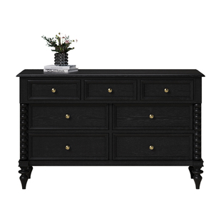 时余查尔斯顿七斗柜置物柜美式法式中古风客厅靠墙黑色复古实木柜