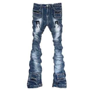 WithoutMe/VAMHRT美式复古水洗做旧喷白口袋褶皱人像印花休闲长裤