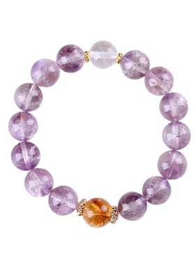 天然紫水晶黄塔晶白水晶女士手链