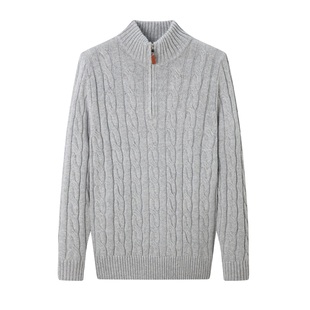 2026新款小马刺绣麻花半拉链毛衣男女款冬老钱风立领针织开衫外套