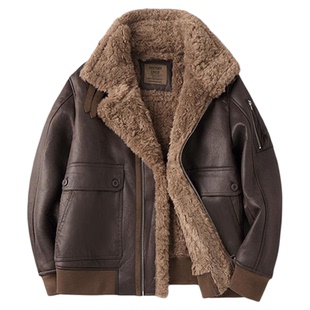 皮毛一体男士冬季大码加绒加厚皮衣宽松机车服皮袄男装羊羔毛外套