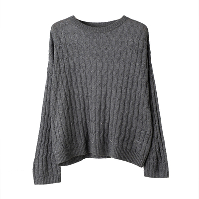 羊绒羊毛桑麻花针织衫珠片绞花