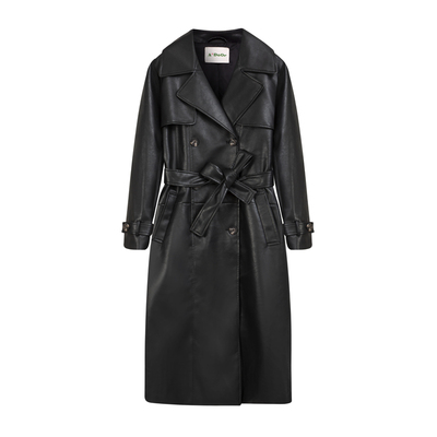 长款经典风衣PU皮外套