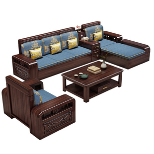 新中式实木沙发紫金檀木小户型客厅家用冬夏两用直排储物贵妃沙发