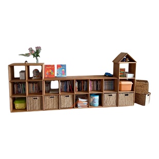 收纳柜自由组合格子柜实木储物柜实木书架落地全实木矮书柜格子柜