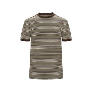 BALIANG「捌樑」圆领短款正肩上衣撞色拼接复古绿棕条纹短袖T恤