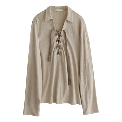 无性别系带翻领宽松T恤