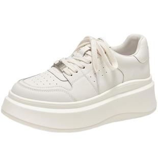 BeauToday厚底小白鞋女款春季白色板鞋增高休闲鞋轻便运动鞋单鞋