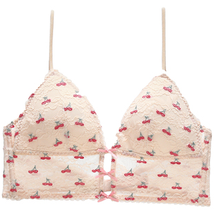 六只兔子小樱桃美背内衣女大胸显小显瘦三角杯蕾丝文胸无钢圈胸罩