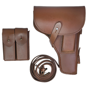 92式改黄牛皮三件套92双排子弹套斜背带腰部训练92G战术手枪套