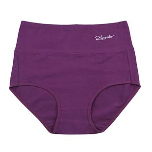 浪莎女纯棉高腰薄款100%全棉收腹收小肚子大码女士内裤妈妈短裤头