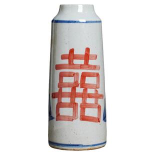 景德镇陶瓷青花花瓶复古手绘红喜字小号花器客厅水培桌面日式摆件