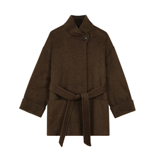 BLANK LABEL澳毛混纺双面尼羊毛大衣女冬立领中长款毛呢呢子外套