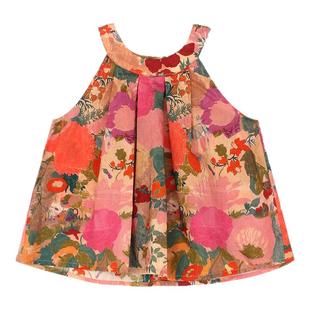 大耳象女童碎花挂脖吊带小衫夏季新款宝儿无袖森系上衣