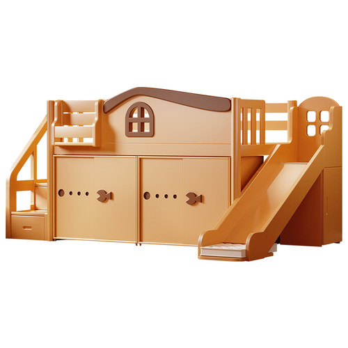 实木儿童床上床下衣柜半高床男女孩一体床儿童房多功能亲子滑梯床