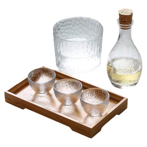 樱花阁 日式玻璃酒具套装创意锤纹清酒壶家用温酒壶分酒器白酒杯