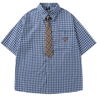 From Mars 斯波蒂兔 美式休闲宽松格子翻领衬衫T恤vintage设计感