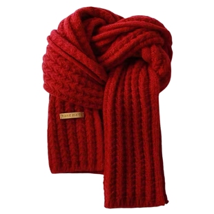 复古绿色仿羊绒2025新款条纹针织围巾女冬季高级感百搭保暖围脖厚