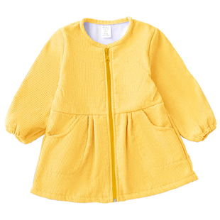 女童宝贝灯芯绒羽绒服护衣韩版公主长袖加绒加厚中大女孩外套罩衣