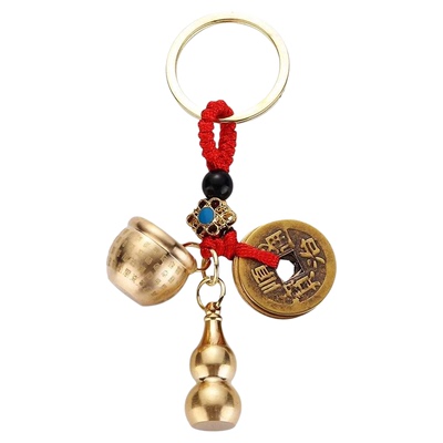 百福聚财缸纯黄铜米缸葫芦钥匙扣