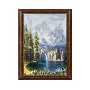 欧式聚宝盆风景山水入户玄关装饰画走廊挂画竖款油画美式客厅壁画